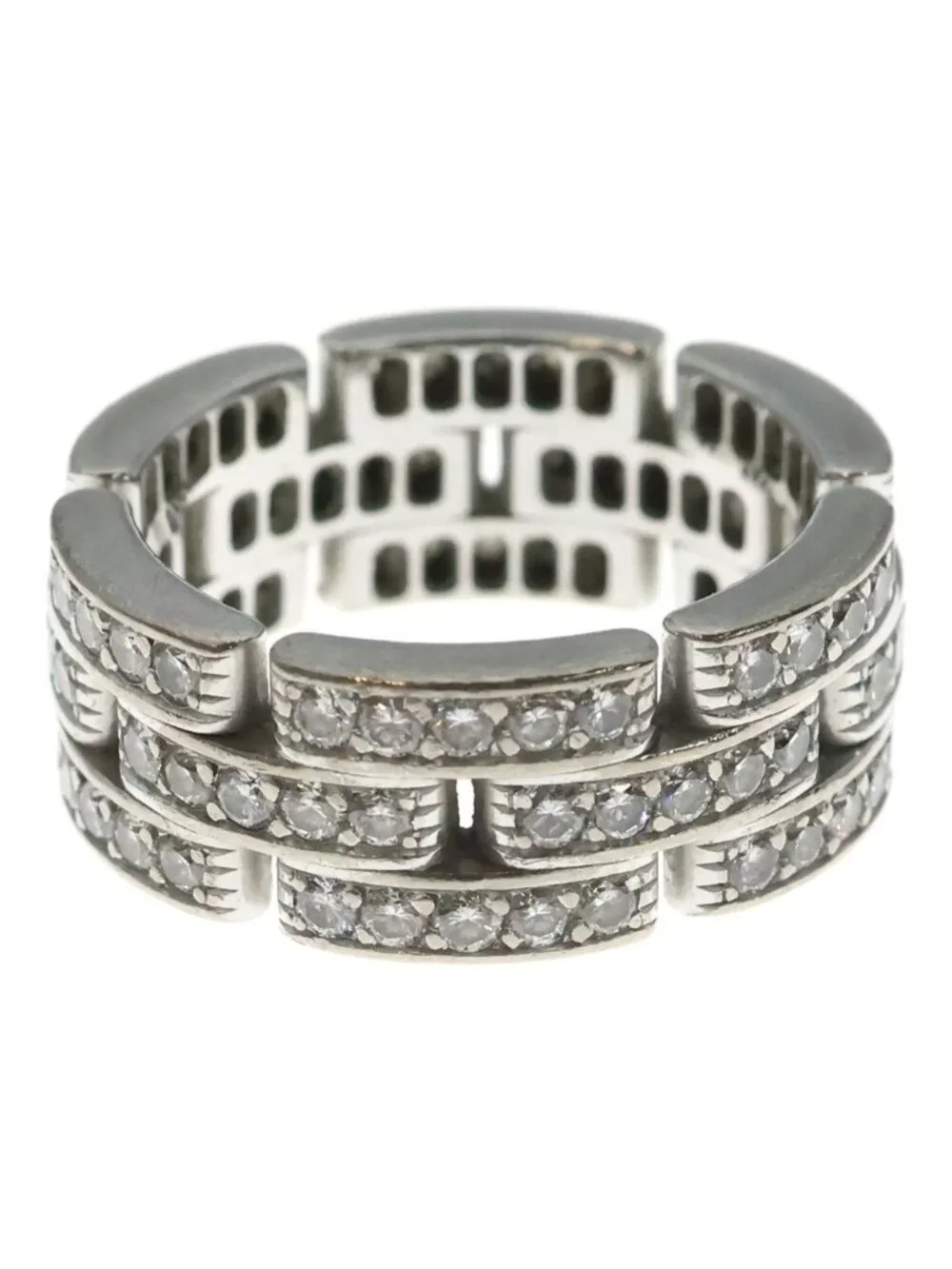 Cartier Maillon Panthere Diamond Triple Strand Pave 18K White Gold Ring